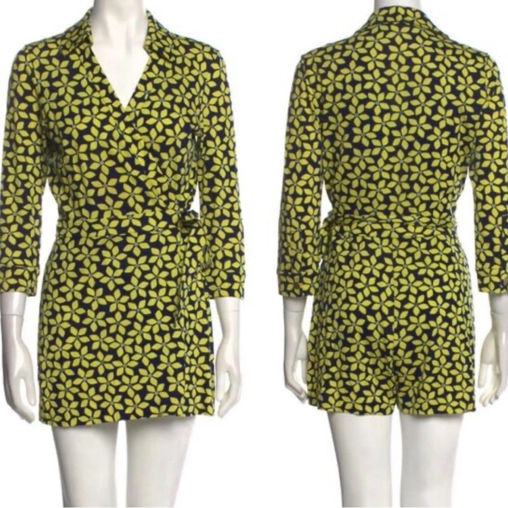 Diane Von Furstenberg Yellow and Gray Floral Dress-skort